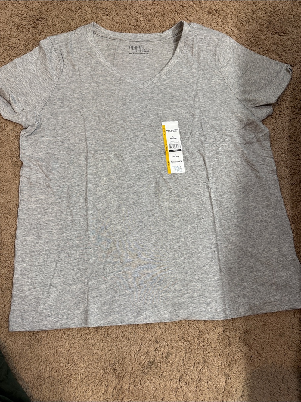 Time and Tru Light Heather Gray V-Neck Short Sleeve Tee